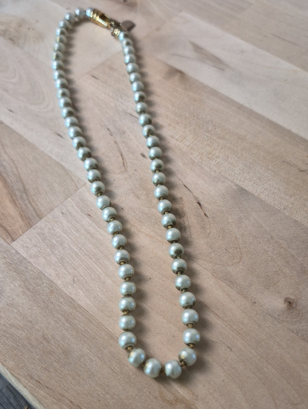 Classic Grey Pearl Necklace, Hand Knotted with Gold Clasp Vintage By KISSAKA
